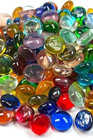 50PCS Mini Glass Gems,Mixed Colour Mancala Stones Flat Bottom Marble Beads for Home Decorative Art Craft Vase Filler(0.5"~0.7")