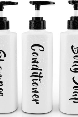 16.9oz Shampoo and Conditioner Dispenser Set of 3-Printed Shower Soap Dispenser Plastic Shampoo Bottles Refillable with Pump - Shampoo Conditioner Body Wash Dispenser for Bathroom Shower Wall