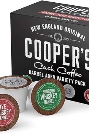 Cooper’s Cask Coffee Bourbon Barrel Aged Coffee Pods Variety Pack Set - Single Serve Cups, Bourbon, Rye Whiskey, Malt Whiskey, Rum Flavors, 24ct