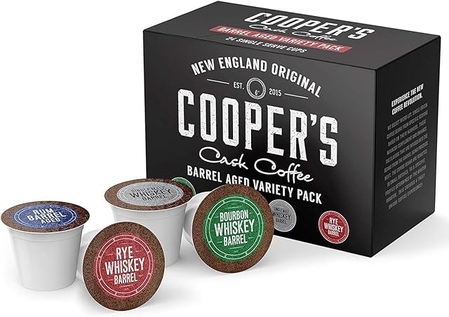 Cooper’s Cask Coffee Bourbon Barrel Aged Coffee Pods Variety Pack Set - Single Serve Cups, Bourbon, Rye Whiskey, Malt Whiskey, Rum Flavors, 24ct