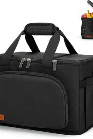 ZOMFELT 14L Insulated Lunch Bag & Lunch Box for Men Women with Dual Compartment, Large Leakproof Lunch Cooler Bag for Work/Picnic/Beach/Outdoor Daytrip (Black)