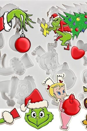 Christmas Fondant Molds Christmas Tree Green Hand Silicone Molds Funny Cartoon Character Mold for Xmas Party Cake Decorating Cupcake Topper Sugar Craft Candy Chocolate Polymer Clay Gum Paste