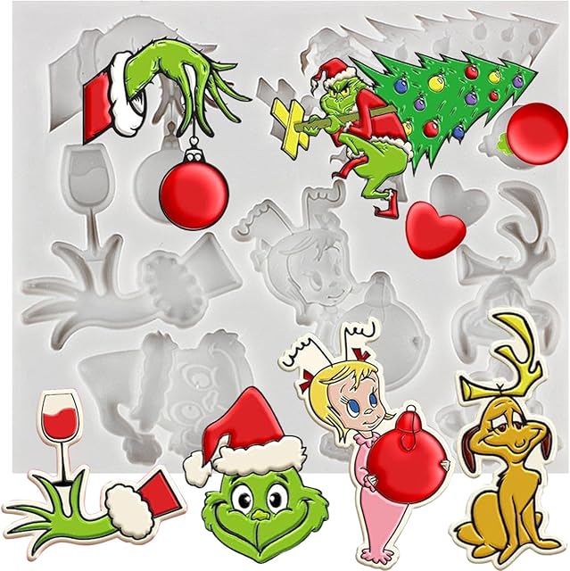 Christmas Fondant Molds Christmas Tree Green Hand Silicone Molds Funny Cartoon Character Mold for Xmas Party Cake Decorating Cupcake Topper Sugar Craft Candy Chocolate Polymer Clay Gum Paste