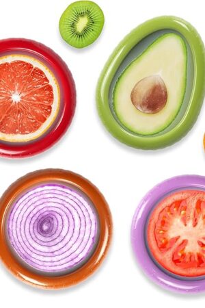 Avocado Saver and Tomato Holder - Set of 4 Preventing Food Flavor Skewering Reusable Storage Containers for Fridge -Ideal for Garlic, Onions, Lemons, and Potatoes