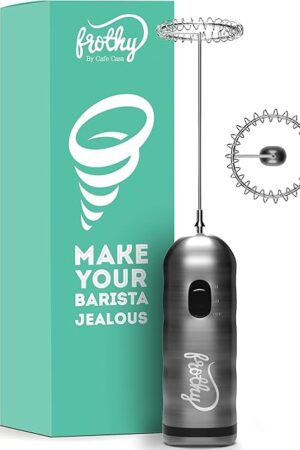 Café Casa Milk Frother for Coffee - 2 Speed Handheld, Battery Operated, Stainless Steel Drink Mixer & Mini Foam Maker - Electric Whisk for Coffee, Lattes, Hot Chocolate, and Shakes
