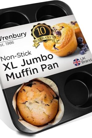 Wrenbury Jumbo Muffin Pan 6 Cup - Nonstick XL Deep Muffin Pan for Baking 3.75" Cup - Big Cup Tin - Oversized Extra Large Cupcake Mold - Dishwasher Safe - PTFE Free