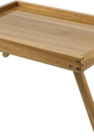 VaeFae Acacia Bed Table Tray, Wooden Breakfast Tray with Folding Legs, Bed Tray for Eating and Laptop, Eating Trays for Bedroom