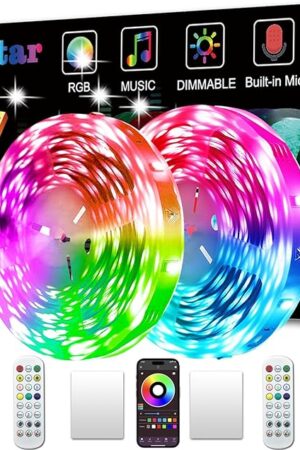 Battery Powered Led Strip Lights, 2x16.4Ft (32.8Ft),Two Sets of Strip Light with 4 AA Battery Box/USB RGB LED Lights, Remote and APP Control