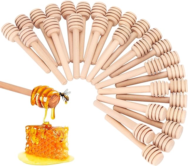 30 PCS Honey Dipper Sticks, 3 Inch Wooden Honeycomb Sticks, Mini Honey Stirrer Sticks for Honey Jar Dispense Drizzle Honey, Bridal Favors First Birthay Baby Shower Decor on Cakepops (30, 3 inch)