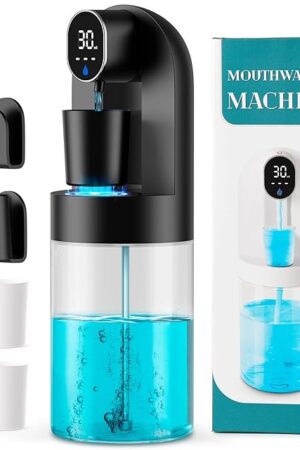 Automatic Mouthwash Dispenser for Bathroom, 21.12 oz Touchless Smart Mouth Wash Dispensers Bathroom Accessories Set with 4 Magnetic Cups, 4 Modes Wall Mounted Mouth Wash Dispenser for Home & Kids
