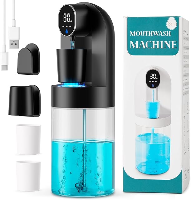Automatic Mouthwash Dispenser for Bathroom, 21.12 oz Touchless Smart Mouth Wash Dispensers Bathroom Accessories Set with 4 Magnetic Cups, 4 Modes Wall Mounted Mouth Wash Dispenser for Home & Kids