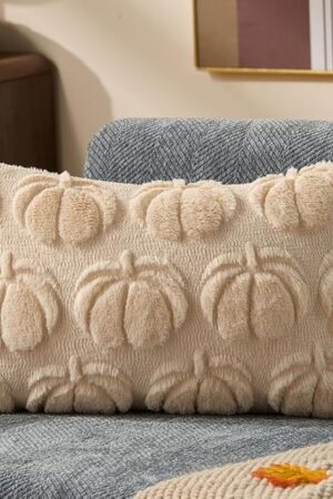 DFXSZ Fall Pillow Covers 12x20 Fall Decorations Autumn Beige Big Pumpkins Decor Soft Plush Faux Fur Wool Couch Cushion Case for Chair Sofa Living Room Home Decor YZT100A