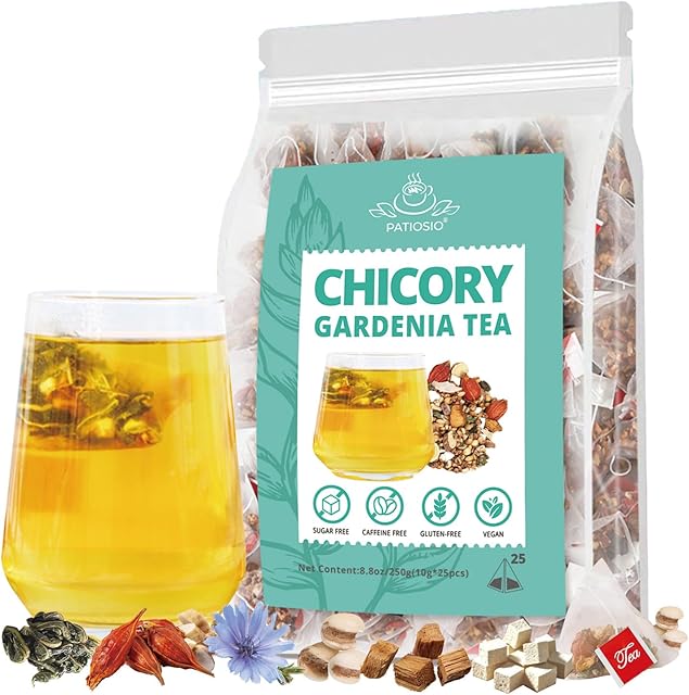 Chicory And Gardenia Tea - Kidneys & Liver Health Tea, 8 Herbal Ingredients Natural Blend, Chicory and Gardenia Tea Bags, Chinese Herbal Tea (250g/10g x25pcs)