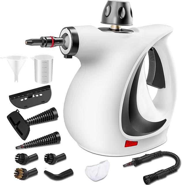 Spurgehom Handheld Steam Cleaner, Portable Steamer with Large Capacity,11-Piece Accessory Set for Floor, Car, Carpet, Upholstery, Couch, Tile, Windows Cleaning (Grey)