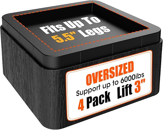Bed Risers 3 Inch, Oversized Fit Up to 5.5" Legs, Heavy Duty Support 6000lbs, Stackable 6/9 inch Bed Raising Blocks Furniture Sturdy Bed Lifts for College Dorm Rooms, Couches, Tables, Desks
