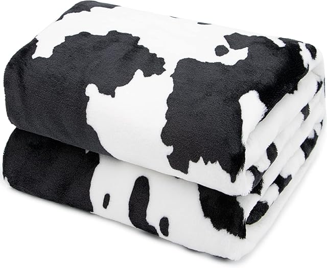 Cow Print Blanket Warm Plush Cute Black Cow Throw Blanket Soft Fleece Flannel Lightweight Throw Blankets Sofa Couch Bed Travel Cow Bedding Room Decor for Kids Teens Adults 40"x50"