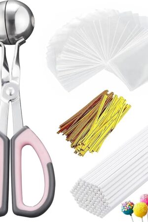 Cake Pop Kit, 100 Cake Pop Sticks, 100 Cake Pop Bags, 100 Twist Ties, 1 Cake Pop Mold Roller, Cake Pop Maker for Cakepops, Lollipop, Candies, Chocolates and Cookies