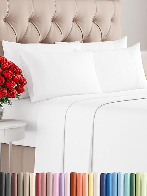 CGK Linens Queen 6 Piece Sheet Set - Cooling Sheets for Hot Sleepers - Hotel Luxury Bedding Set with 8-16 Inch Deep Pockets - 1 Flat & 1 Fitted & 4 Pillowcases - Soft, Easy Care & Wrinkle Free - White