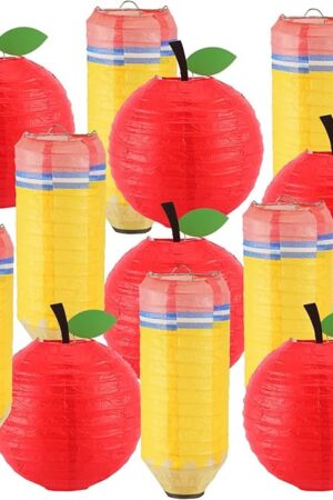 12 Pcs Back to School Decorations Pencil Apple Hanging Paper Lanterns Classroom Ceiling Decor for First Day of School Party Supplies Decoration