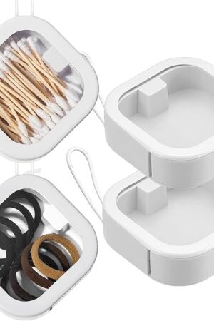 2pcs Hair Tie Organizer,Portable Travel Qtip Holder,Bathroom Storage Organizer Qtip Dispenser Cotton Swabs Dispenser Kids Hair Accessory Box with Lid for Bathroom,Desktop Organizer (2PCS,White)