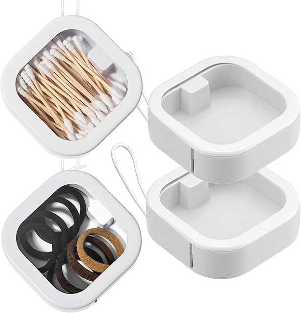 2pcs Hair Tie Organizer,Portable Travel Qtip Holder,Bathroom Storage Organizer Qtip Dispenser Cotton Swabs Dispenser Kids Hair Accessory Box with Lid for Bathroom,Desktop Organizer (2PCS,White)