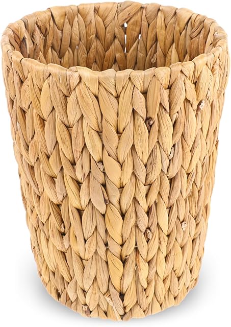 Wicker Waste Basket, Handwoven Water Hyacinth Trash Can Small Bathroom Trash Can Boho Woven Decorative Office Garbage Cans for Bedroom Bathroom Kitchen Living Room