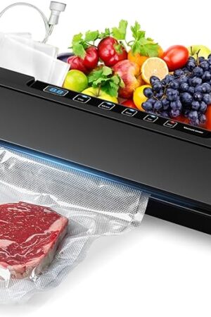 Vacuum Sealer Machine,75Kpa Precision Suction Power 6-in-1 Food Sealer with Digital Timer, Dry & Moist Food Modes, Compact Design with 10 Vacuum Bags & Bulit-in Cutter (Black)