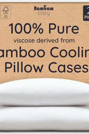 Bambaw 100% Viscose Derived from Bamboo Pillowcase Standard Size – Set of 2 Cooling Pillow Cases Standard Size, Breathable & Anti Acne Pillow Case, Cooling Pillow Cover with Envelope Closure (White)