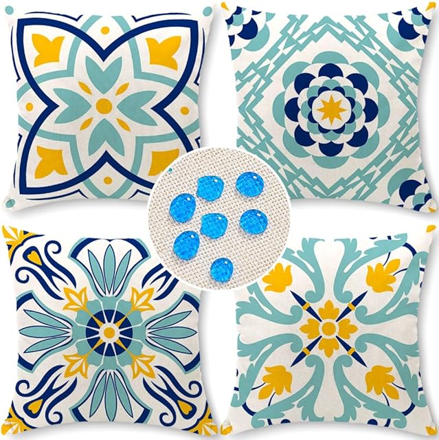 Cirzone Outdoor Pillow Covers Set of 4 Geometric Patterns Waterproof Throw Pillow Covers 18x18 inch Boho Decorations for Funiture Patio Garden Home