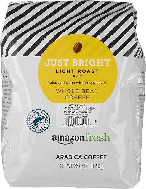 Amazon Fresh, Just Bright Whole Bean Coffee Light Roast, 32 Oz