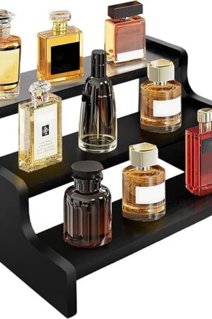 Wooden Cologne Organizer for Men, 3 tier Perfume Organizer Stand, 9.4" Cologne Stand with Anti-Slip Washers, Wooden Display Risers Stand for Figures, Fragrances, Dessert, Cupcake, Makeup