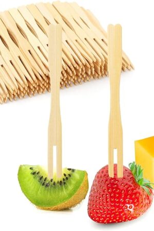 400 Bamboo Appetizer Forks, 3.5 Inch Mini Bamboo Forks for Charcuterie Boards Accessories, Fancy Toothpicks for Appetizers, Disposable Wooden Cocktail Fork, Small Fruit Food Picks for Party Supplies