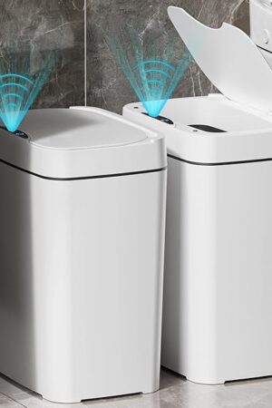 2 Pack 2.7 Gal Bathroom Trash Can with Lid, Automatic Trash Can Small Smart Garbage Can Touchless, Slim Motion Sensor Waterproof Plastic Trash Bins for Bedroom Office Kitchen Toilet
