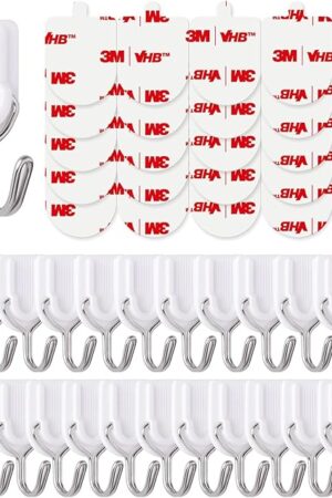 25 Wire Hooks for Hanging Heavy Duty with Strips no Damage,Adhesive Wall Hook Small, removalbe Large Sticky Bulk, for Key, Coat, Towel, Outdoor, hat