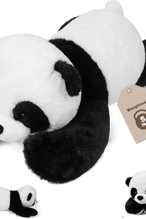 5 lbs 24 inches Panda Weighted Stuffed Animals, Cuddly Weighted Panda Plush Pillow Giant Plushie Ideal Gift for Adults & Kids