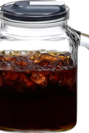 68 Oz Seal Pitcher With Lid and Spout, Large Iced Tea Pitcher for Fridge, Wide Mouth Glass Jar Container for Homemade Juice & Iced Tea, Iced Coffee, and Drinks