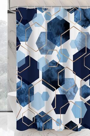 Blue Shower Curtain Set, Modern Geometric Art Decor Waterproof Bath Curtain, Abstract Fabric Shower Curtain for Bathroom, 72x72 Inch