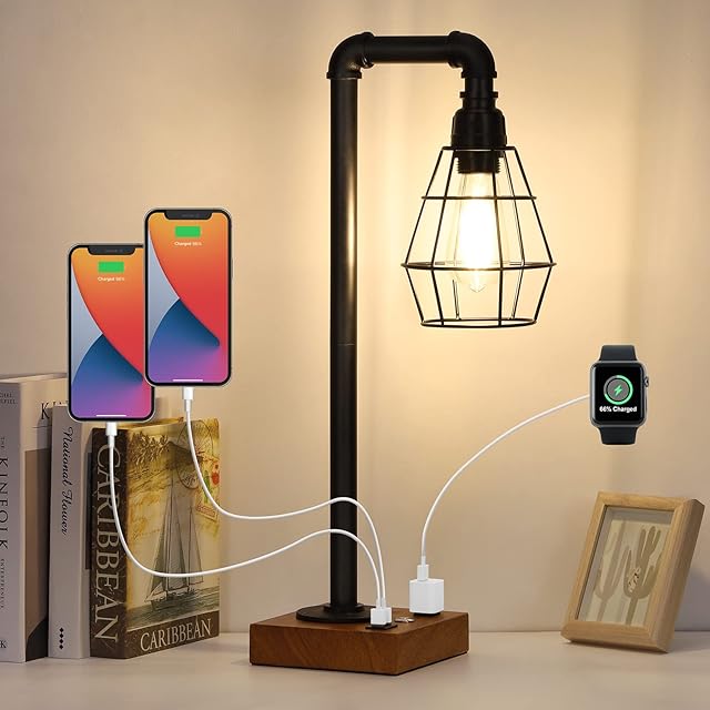 CADUKE Industrial Touch Control Table Lamp Bedside Nightstand Desk Lamps