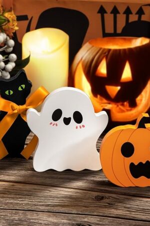 COCHIE Cute Halloween Tiered Tray Decorations Indoor, Ghost Wooden Decor Pumpkin Blocks Signs (Set of 3)