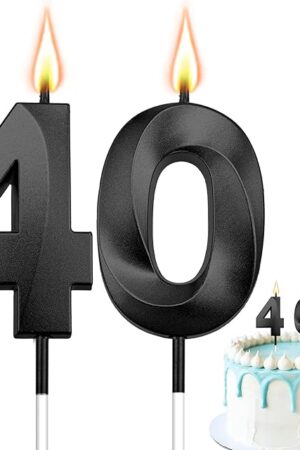 Black 40th Birthday Candles, Number 40 Candles, Happy Birthday Candle for Cake, 3D Designed Number Cake Toppers Decorations for 40th 40 Year Old Women Men Wedding Anniversary Parties Celebrations