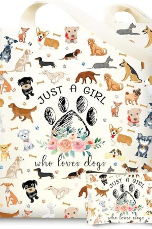 Cute Gifts for Dog Lover, Dog mom Gift Reusable Grocery Beach Shopping Bag for Women, Birthday Gift for Mom Daughter Friends Sisters Who Loves Dogs