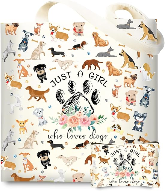 Cute Gifts for Dog Lover, Dog mom Gift Reusable Grocery Beach Shopping Bag for Women, Birthday Gift for Mom Daughter Friends Sisters Who Loves Dogs