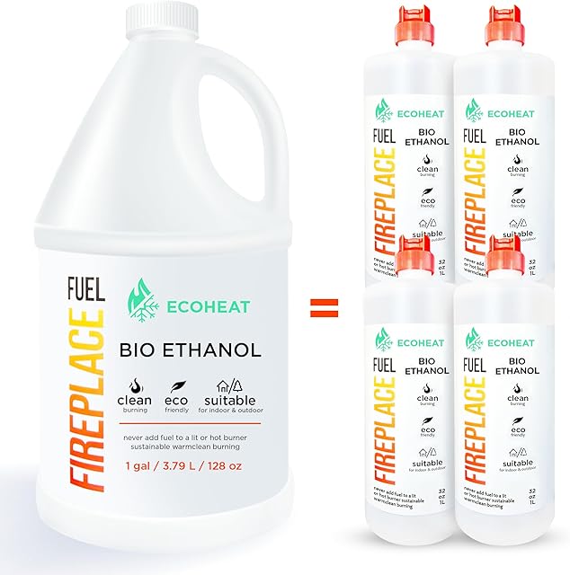 Fireplace Fuel, Bio-Ethanol, Clean Burning/Eco-Friendly - (1 Gallon = 4 Quarts) for Table Top Fire Pit & Ethanol Fireplaces - Made in USA - 32 oz / 1 L (Pack of 4)