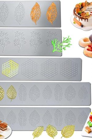 5PCS Leaf Molds Silicone,Acxydm Tuile Molds Silicone Baking Mold,Fondant Chocolate Molds Set with Silicone Leaf Mold and 3D Beehive Candy Lace Silicone Molds for Making Sugar Craft,Cupcakes