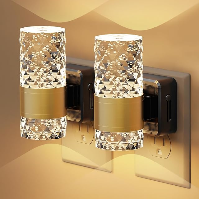 LED Night Lights Plug into Wall - 2Pack Automatic Dimmable Night Light,3000K Bathroom Decor Plug-in Wall Light for Bedroom, Hallway, Nursery (Gold)