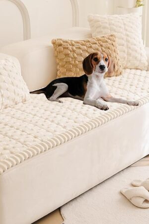 Couch Cover for Dogs Fuzzy Sofa Covers for Pet, Geometric Jacquard Coral Pet-Friendly Washable Non-Slip Sofas Slipcover Cushion Protector Pets Mat Dog Bed Mats