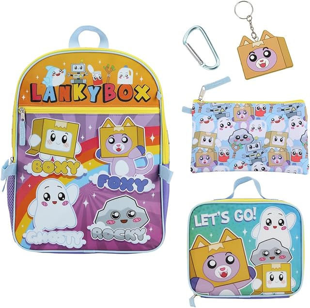 BIOWORLD Lankybox 5-Piece Backpack Set (Little Big Kid), Blue, One Size