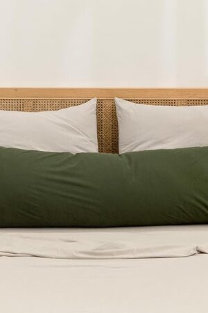BESTOUCH 100% Washed Cotton Pillowcase for Hair and Skin Linen Feel Soft Comfortable Breathable 1 Pcs Pillow Case with Envelope Closure Solid Olive Green Body 20x54 Inches