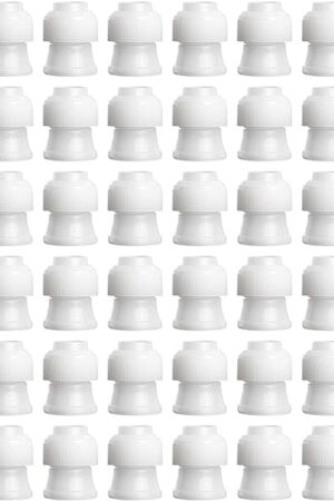 48-Piece Standard Couplers Set for Piping Bags – Plastic Cake Decorating Couplers with Icing Tip Adapter – Fits Most Piping Tips for Easy Switching – Leak-Proof Design for Frosting. White Color