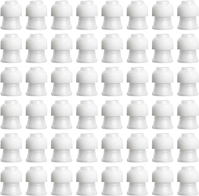 48-Piece Standard Couplers Set for Piping Bags – Plastic Cake Decorating Couplers with Icing Tip Adapter – Fits Most Piping Tips for Easy Switching – Leak-Proof Design for Frosting. White Color
